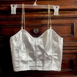 Silky white cami shirt, gold chain straps